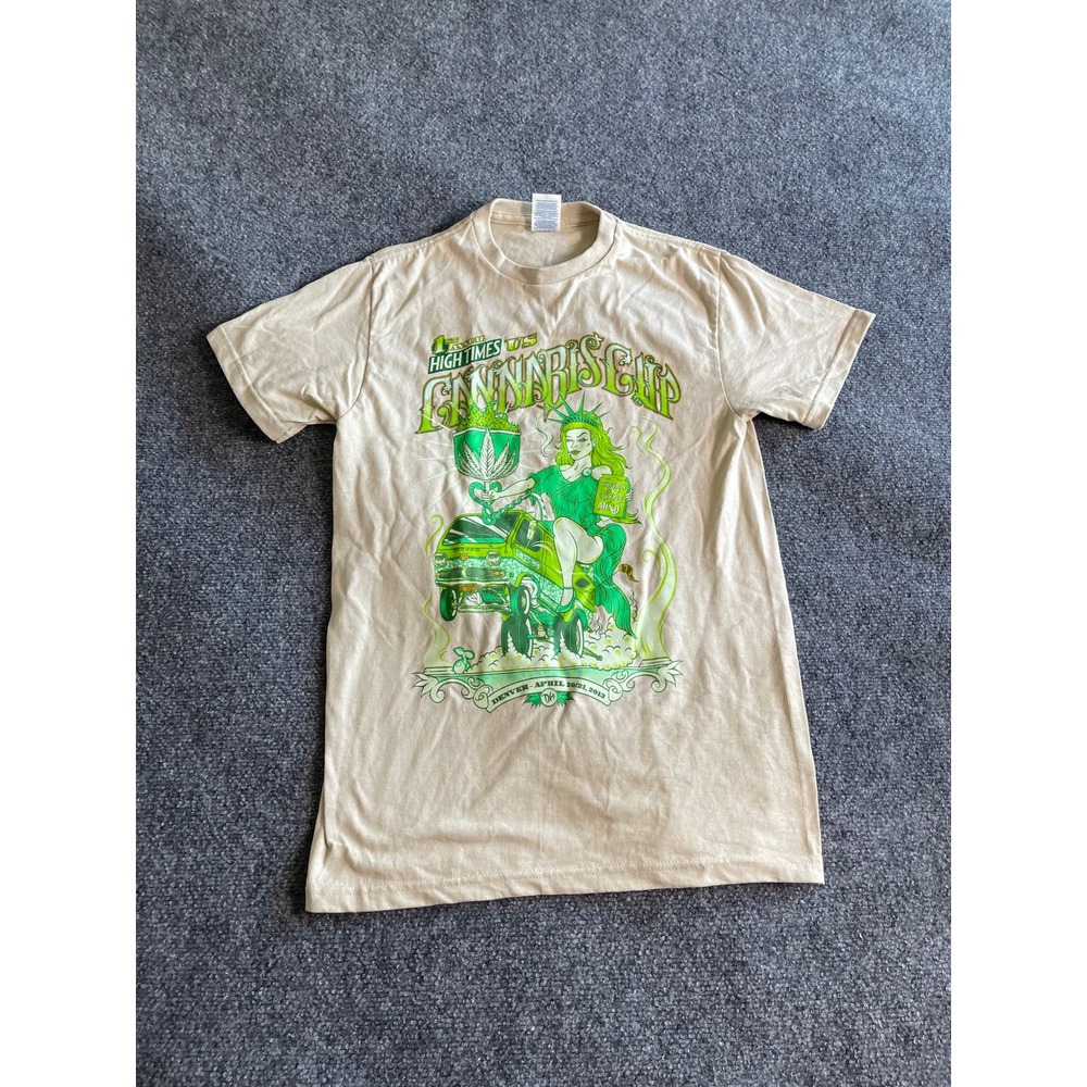 High Times US Cannabis Cup Denver 2013 RAW Rolling Papers Tan T-Shirt Mens Small